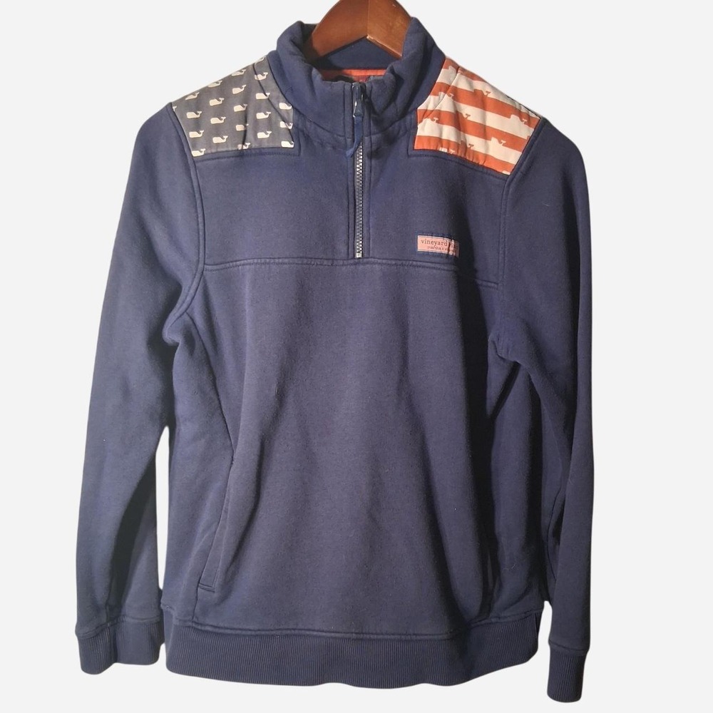 Kids Vineyard Vines navy blue quarter zip sweatshirt with American flag Size 16